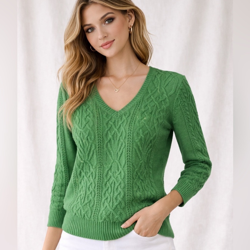 Preswick & Moore Kelly Green Cable Knit Sweater PM Preppy Coastal Fishermen